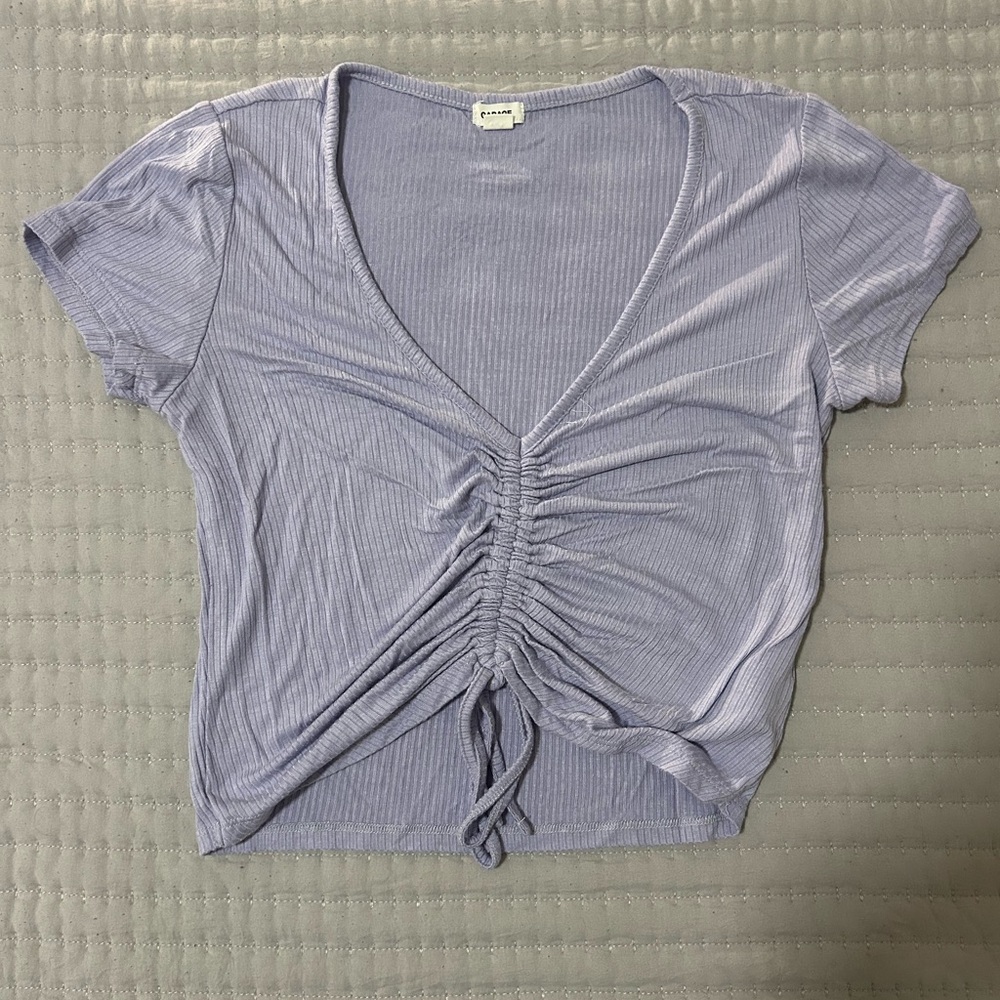Garage Ruched V-Neck Crop Top - Light Purple